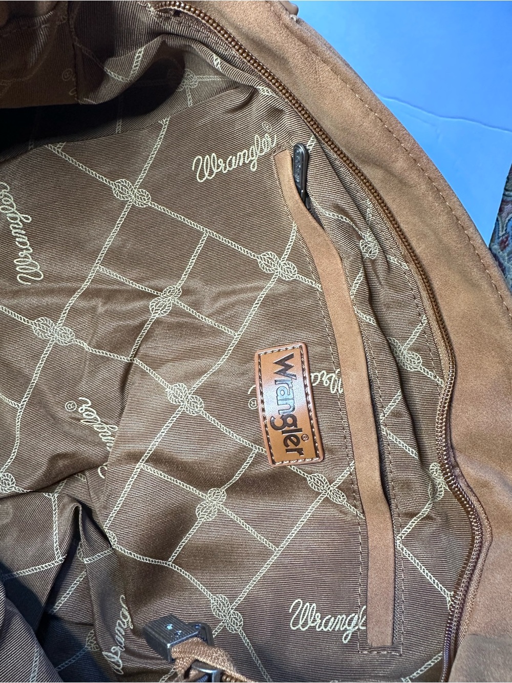 Wrangler Brown Leather-Style Hobo Bag with Dual Zips - Picture 5 of 6
